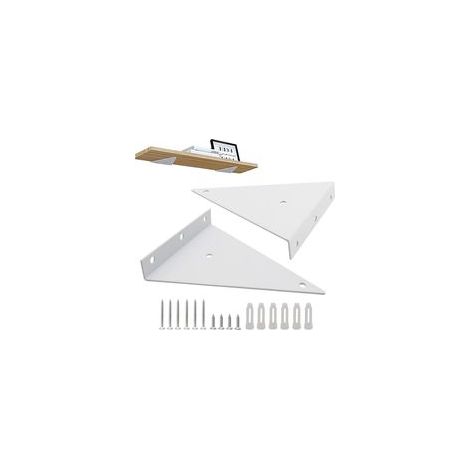2 Pièces Supports à Tablettes Flottantes Supports d'étagère Industriels Flottant Equerre Metal de étagère Robuste Supports en Métal Supports de Tablette pour Déco Salon Chambre Salle de Bain (Blanche)