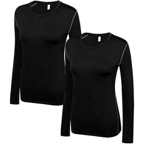 Women's Compression Shirt Dry Fit Long Sleeve Running Athletic T-Shirt Workout TopsSmall 3 Pack(black+white+grey) (1/5)
