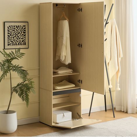 Armadio stretto con specchio e barra appendiabiti scorrevole, 54 x 34,5 x 179,5 cm HAVRYA (1/5)