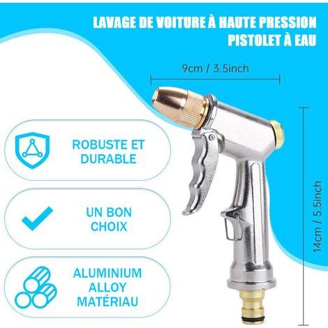 Pistolet d'arrosage métal Pistolet Arrosoir, bouton de contrôle de débit facile, Pulvérisateur de Jardin à haute pression professionnel, Puissant pour Lavage de Voiture, Arrosage de Jardin, (1/4)
