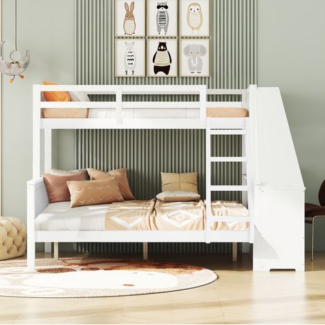 Cama litera infantil con escritorio y cajones blanca OKMYHOME (1/5)