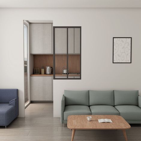 Verrière atelier fixe - Kit en aluminium noir mat - Dimensions : 63 x 108 cm - 2 carreaux de vitrage inclus