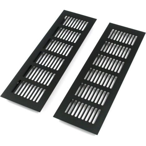 Grille Aération Aluminium 2 Pièces Grille d'Aeration Grille de Ventilation Rectangulaire Grille d'Aeration en Alliage Grille Daération Extérieure pour la Ventilation Noir 250 X 80mm (1/5)