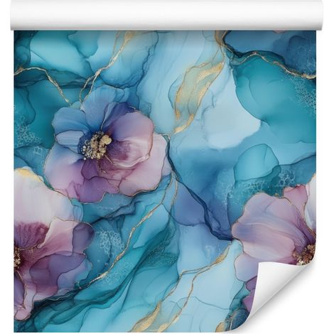 Papel pintado tinta turquesa, azul, morado y verde celadón 50x1000 cm (1/5)