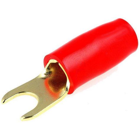 50x Connecteurs Fourches M4 10mm2 - Dore Isole rouge