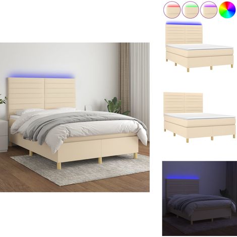 Boxspringbett mit Matratze & LED Creme 140x200 cm Stoff - Boxspringbett - Betten - Schlafräume - Cremefarbenes Bett - Lattenrost (1/5)