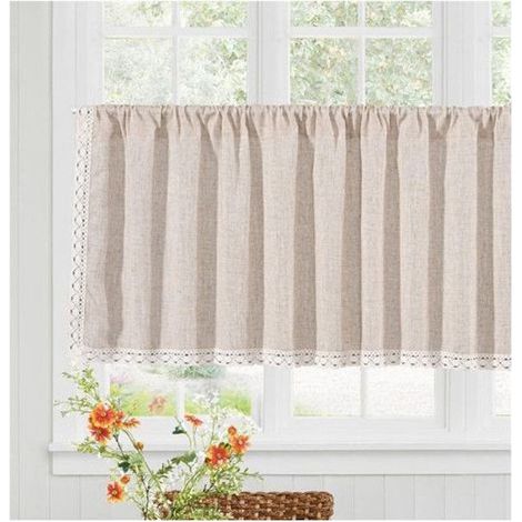 Café Rideau Boho en Lin Court Rideaux de Fenêtre avec Tige Poche Ferme Cuisine – Beige 1 Pièces 150x45 cm (1/5)