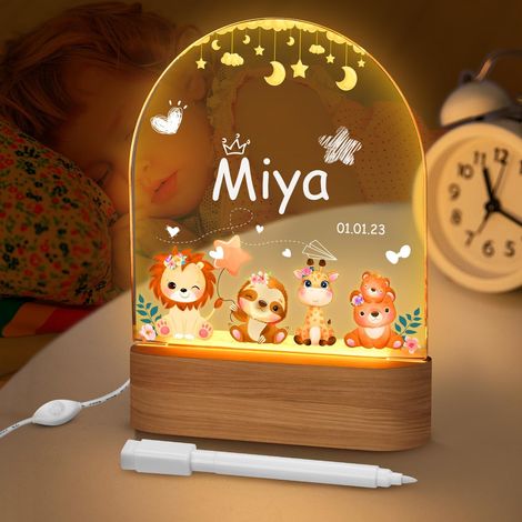 Veilleuse Bébé Personnalisé, Peut écrire le Nom et la Date, Cadeau Naissance Fille et Garçon, Cadeau Bebe, Cadeau Bapteme Fille/Garçon, Personnalisé Lampe Chevet Enfant (1/5)