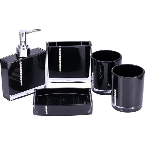 Ensemble D'accessoires De Salle De Bain 5 Pièces, Ensemble D'accessoires De Lavabo De Salle De Bain Moderne En Acrylique Comprenant une Bouteille D'émulsion, un Porte-savon, un Porte-brosse à Dents Et (1/5)