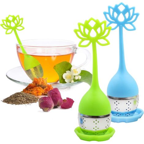 Infuseur à thé (lot de 2) en acier inoxydable - Boule à thé en vrac avec filtre en maille et poignée en silicone en forme de fleur, pour thé en vrac ou tisanes. (1/5)