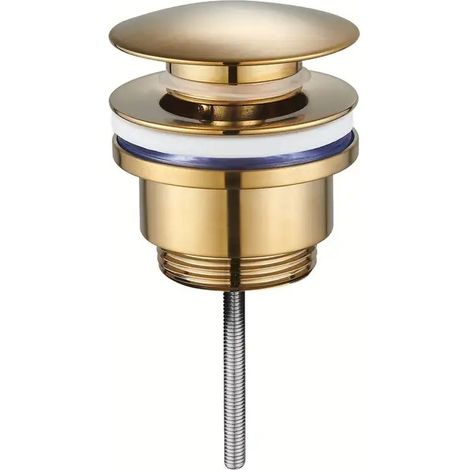 Bonde de lavabo escamotable dorée 63×62×60 mm, bouchon en laiton avec trop-plein et tige filetée. (1/4)