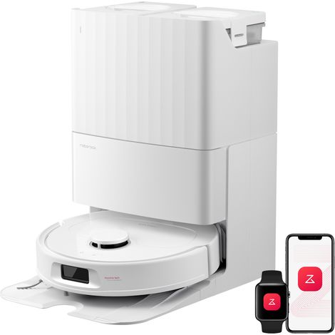 Roborock Qrevo S Pro Robot Aspirateur Laveur, 18 500 Pa, 75 °C Autonettoyant à Haute Température, 45 °C Séchage à l’air Chaud blanc