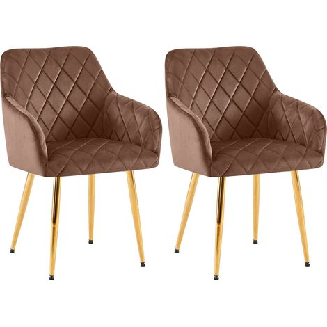 Lot de 2 chaises de salle à manger en velours marron avec coutures décoratives en losange chic et contemporain 100007867