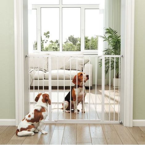 Barrière de sécurité pour porte et escalier 75x6x80 cm en métal blanc, facile à monter FloraGrace (1/5)