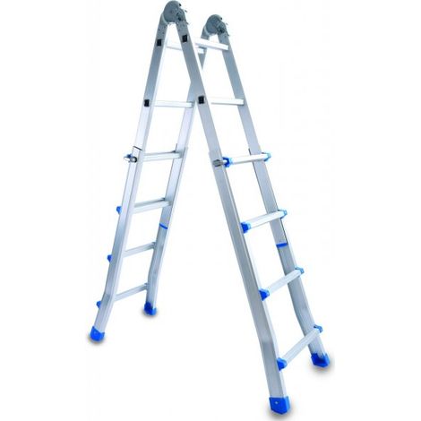 Scala in acciaio richiudibile antiscivolo,4+4 gradini, altezza max 4,20 mt Fredi Afali