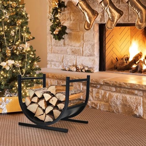 COSTWAY U-foermiges Kaminholzregal aus Metall, schweres Holzscheitregal 43cm, Holzstapelhalter mit stabilem Sockel & Griffen, Kaminholzstaender für Innen- und Aussenbereiche