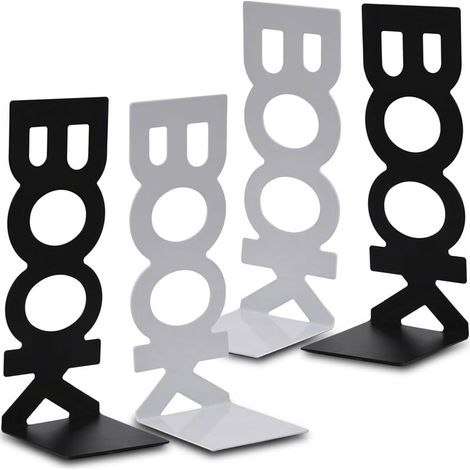 Serre Livres en Métal 2 Paires Serre-Livres pour étagères pour Bureaux, Écoles, Salons, Librairie et Bibliothèque (Noir et Blanc)