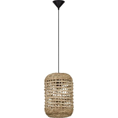 Merano Langley 27cm Dôme Suspension Plafonnier Jacinthe d'Eau Séchée Fil Tissu Noir, Base LED E27
