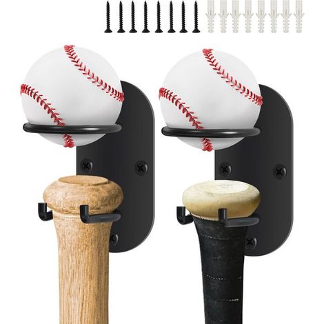 Supporto da parete in due pezzi per mazze da baseball - mazze da baseball in metallo - espositore - organizer per mazze da baseball (nero)