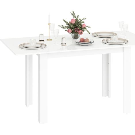 Tavolo da Pranzo Allungabile 120-160x80x78 cm per 4-6 Persone con Pannelli a Ribalta in Legno Bianco (1/5)