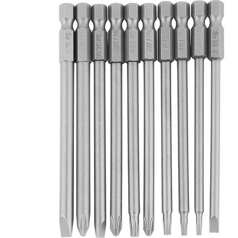 10Pcs 100mm 1/4" Hex Shank Magnetic BST Screwdriver Bits Set (Slotted+Cross Security Star )