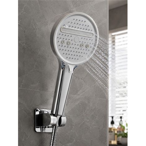 Pommeau de douche argenté multifonction 6 jets haute pression économie d'eau anti-calcaire salle de bain universel 12,5x27 cm (1/5)