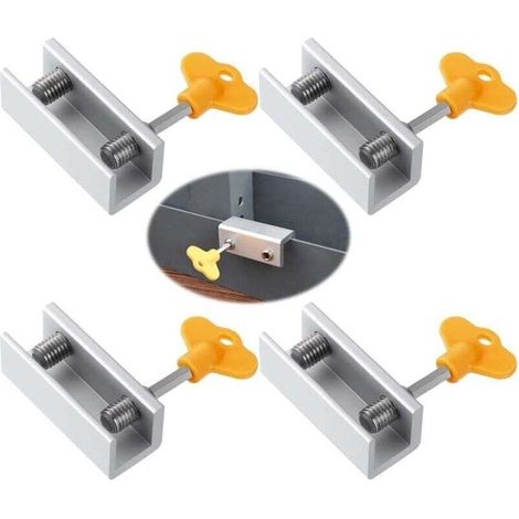 Serrures de Fenêtre Coulissantes 4 pièces Bloque Porte Coulissante Serrure de Sécurité de Cadre en Aluminium Réglable Verrou Fenêtre avec Clés pour Sécurité et Antivol (1/4)