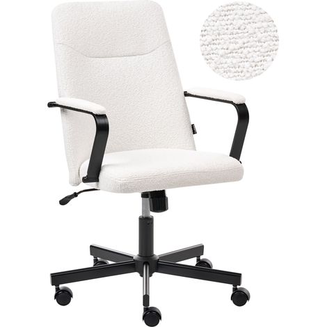 Silla de oficina moderna tradicional de bouclé giratoria ajustable con reposabrazos blanco Caroga (1/5)