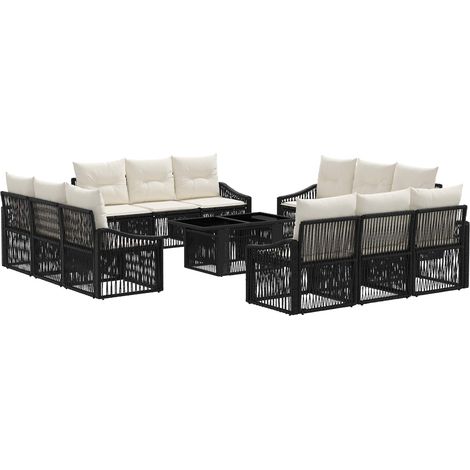 Conjunto de sofás de jardín 13 uds. Negro y Blanco Crema vidaXL (1/5)