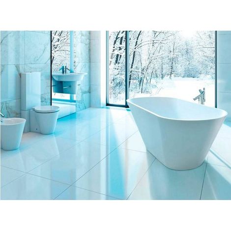 Azura Home Design – Baignoire îlot SIKINOS II 170x70 cm – Marbre artificiel blanc mat – Monocoque 21mm – Résistante aux taches et humidité