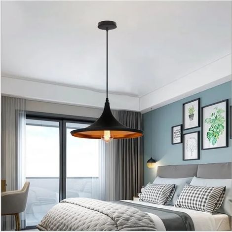 Lustre Suspension Luminaire Vintage en Métal Lampe Plafonnier Industrielle Noir Style Classique pour Salon Chambre (1/4)