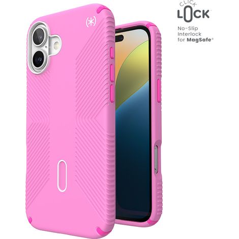 Funda Speck Presidio2 Grip ClickLock y MagSafe para iPhone 16 Plus (rosa verdadero / rosa fucsia / blanco) (1/5)