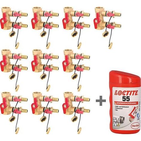 Pack promo 10x unité de rinçage et de remplissage DN 25 - 1 femelle 2xKFE 1/2 + fil d'étanchéité fileté gratuit LOCTITE® 55, (1/3)