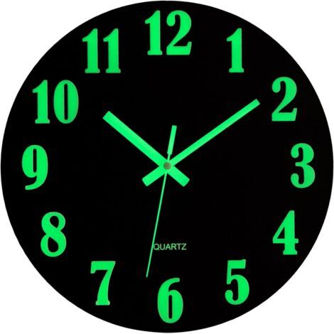 Horloge Murale Lumineuse Silencieuse 30cm MDF Pendule Murale Fluorescente Veilleuse Nuit Grande Horloge Décorative pour Chambre Cuisine Salon Bureau