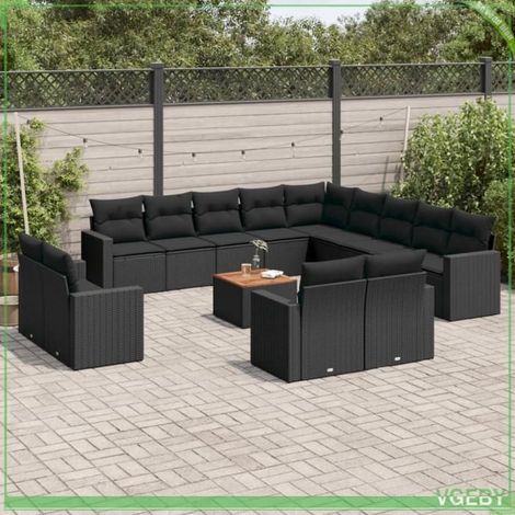 Salon de jardin modulable - 3256727 - Résine tressée noire - Table acacia - Rangement étanche (1/5)