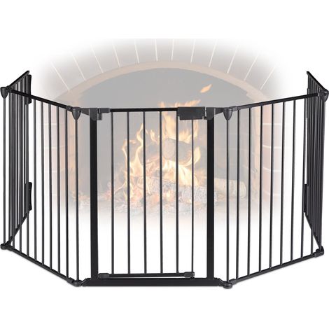 Relaxdays Kaminschutzgitter 5 Elemente, Kamingitter Kinderschutz, Stahl, mit Tür, Kamin Absperrgitter, H: 75 cm, schwarz (1/5)