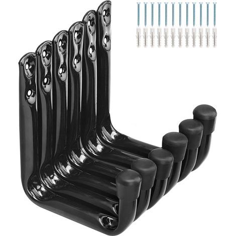 Metallene Wandhaken zum Aufhängen schwerer Lasten, Set mit 6 Aufbewahrungshaken für die Garage (Verlängerungskabel, Werkzeugkoffer, Rucksäcke), große, praktische J-Haken, schwarze Wandhalterungen, gee