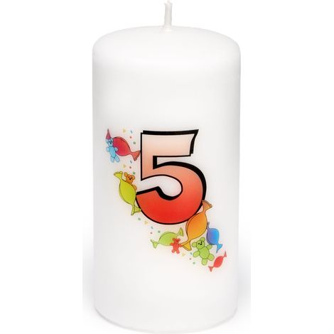 Garronda Geburtstagskerzen mit Motiv 5 Jahre 6x12cm und 24 Std. Brenndauer Geschenk für Mädchen & Jungen zum Kinder oder Erwachsener Geburtstag GD-0076 (1/4)