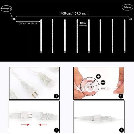 Lumières de Pluie - LED - 30cm - 8 Tubes - Blanc - Décoration de Noël - Extérieur (1/4)