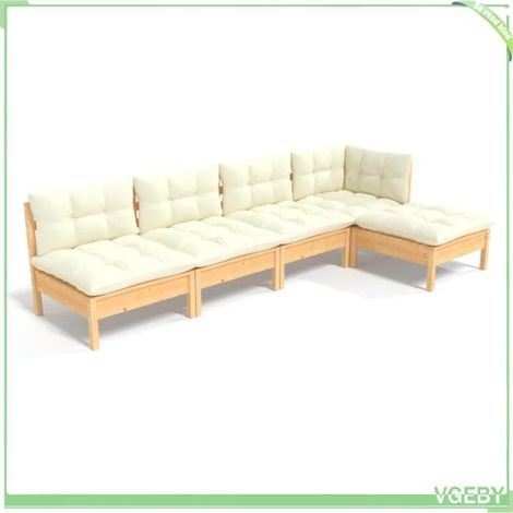 Salon de jardin 5 pcs - FAFEICY - Modulaire - Bois de pin massif - Coussins crème - 63,5x63,5x62,5 cm (1/5)
