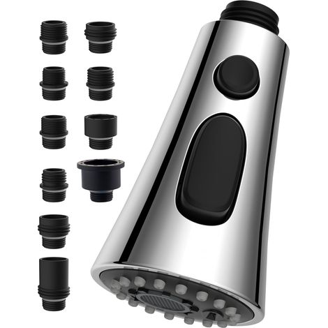 Douchette Robinet Cuisine Remplacement, 9 Adaptateurs Compatible avec les Robinets G1/2, Douchette d'Evier à 3 Fonctions de Jet, Chrome (1/5)