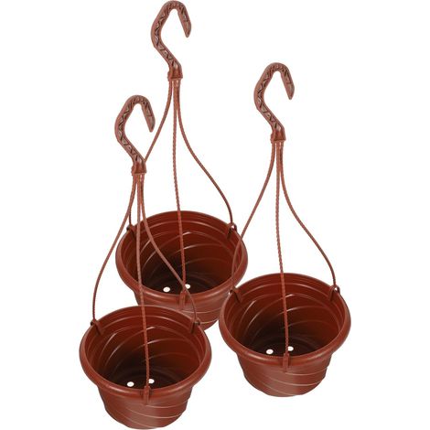 FRCOLOR Lot de 3 jardinières suspendues en plastique rouge pour balcon et jardin, avec crochet (1/5)