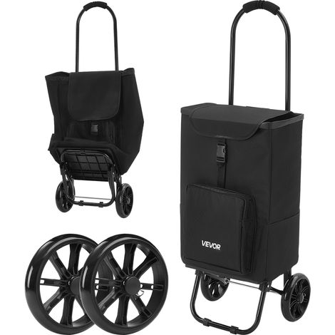 VEVOR Einkaufstrolley Faltbarer Einkaufswagen mit 35kg Tragkraft Schwarz, 27L Kapazität, Mit Kühlfach Schaumstoffgriff + Rollen, Tasche Abnehmbar, 2-in-1 Einkaufsroller für Einkauf Camping Haushalt (1/5)