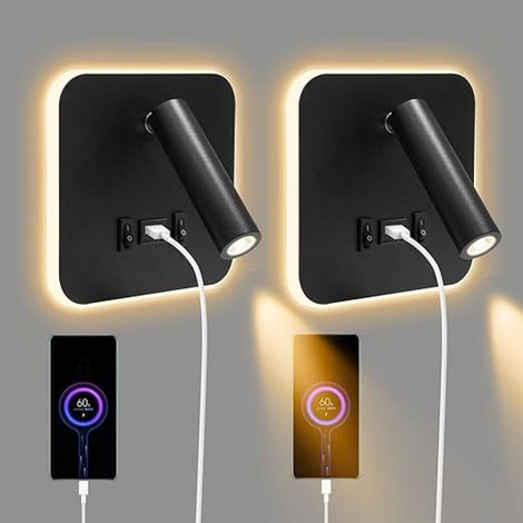 Appliques Murales LED Tactiles 3000K 6000K Lot de 2, Liseuses avec Ports USB Compatible avec Hôtel (1/5)