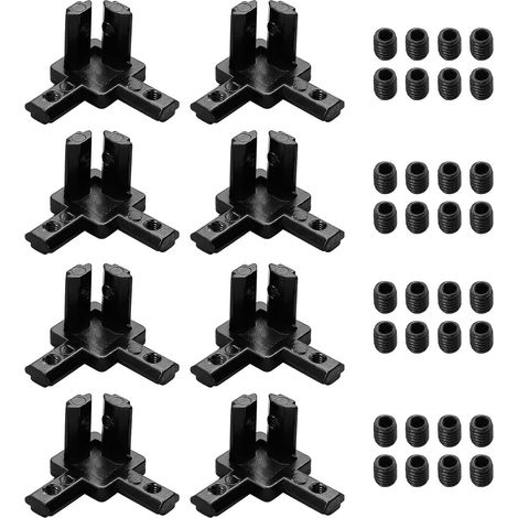 Lot de 8 raccords d'angle à 3 voies - En aluminium extrudé - Pour rainure 2020 - Avec vis sans tête M4 - Noir (1/5)