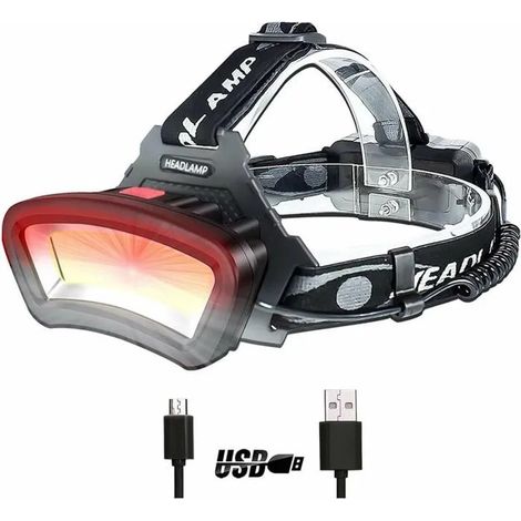 Lampe Frontale LED COB- USB Rechargeable tanche 2000 Lumens avec Lumire Rouge pour Entretien et Construction Dure de YYV (1/4)