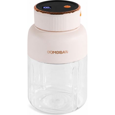 Blender Électrique Portable OUMEIBAN avec Écran Numérique, Broyeur de Glace, Gobelet 1400 ml, Blanc Perle, 2 Couvercles (1/5)