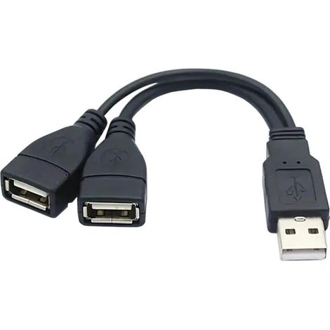 Cavo di alimentazione USB a forma di Y, da USB Tipo A maschio a 2X Tipo A femmina, cavo dati ad alta velocità fino a 480 Mbps, nero, lunghezza 0,15 m (1/5)