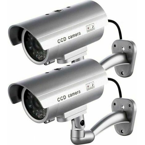 GABRIELLE 2 x Cámaras de Simulación para Exteriores, para Uso en Interiores y Exteriores, con LED Intermitente en Forma de Bala (Plateadas)