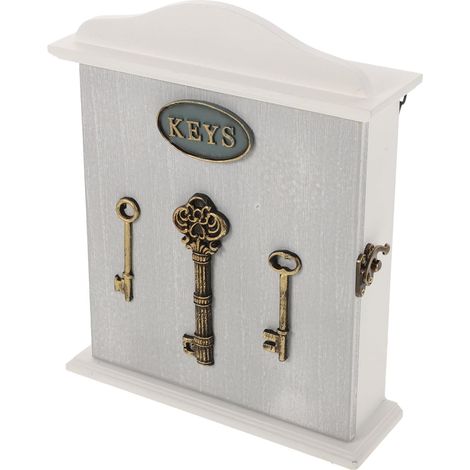 Boîte à Clés Murale en Bois  pour Clés et Petits Objets, Rangement Multifonctionnel avec Crochets, Design Rustique Européen, pour Entrée ou Bureau (1/5)